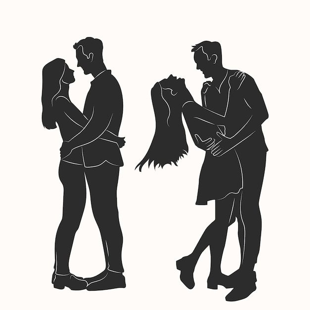 Hand Drawn Couple Silhouette Illustration – Free Download