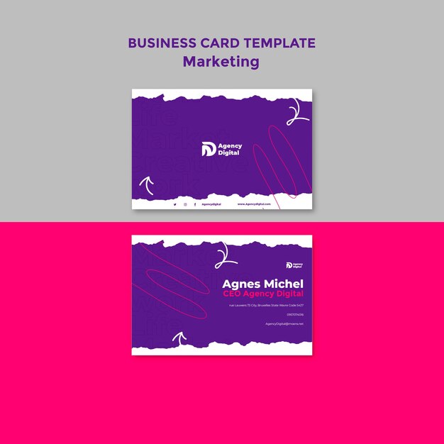 Flat Design Marketing Strategy Business Card Template – Free Download