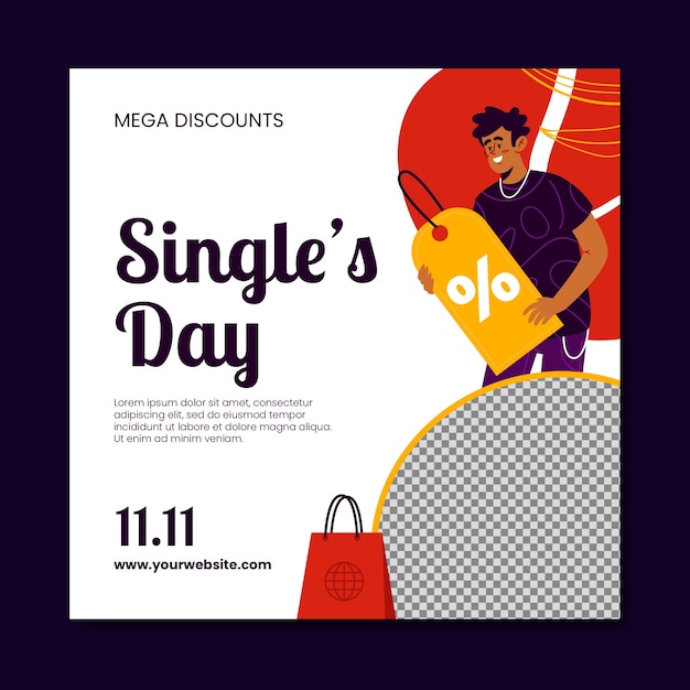 Flat Square Banner Template for 11.11 Singles Day Sales – Free Download