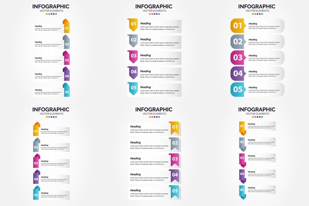 5 Steps Infographics Vector Illustration Set for Advertising Brochures and Flyers – Free Download