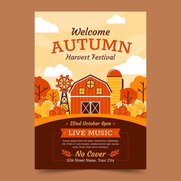 Flat Vertical Poster Template for Autumn Celebration – Free Download