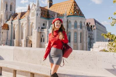 Trendy Attire: Slim Girl at a Beautiful Palace on a Sunny September Day – Free Download