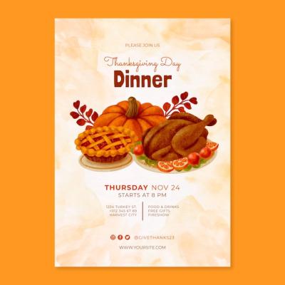 Thanksgiving Celebration Watercolor Invitation Template – Free Download