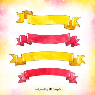 Collection of Watercolor Red and Yellow Christmas Ribbons – Free Download