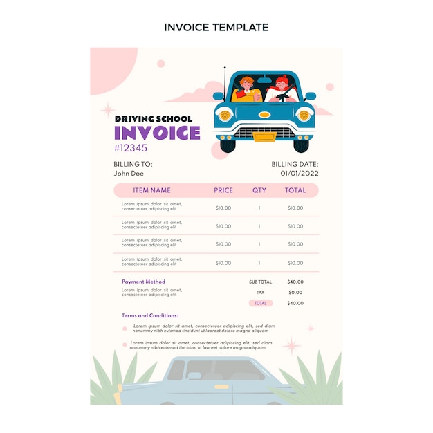 Flat Driving School Invoice Template – Free to Download