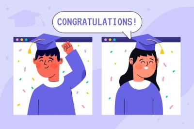 Virtual Graduation Ceremony with Students and Confetti – Free Download