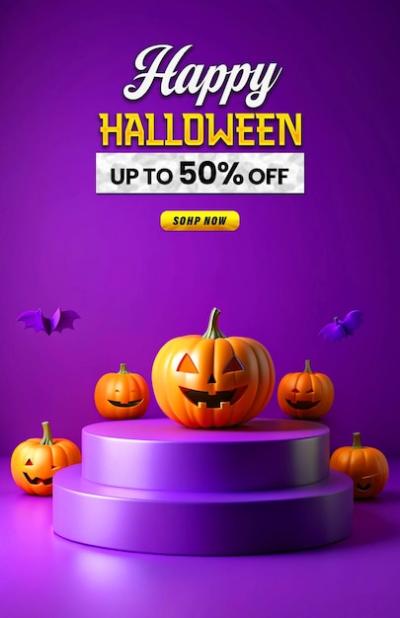 Halloween Promotional Sale Podium Poster Template – Free Download