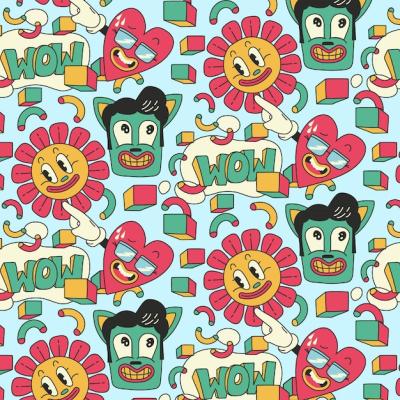 Hand Drawn Cartoon Pattern with Sunflower – Free Download