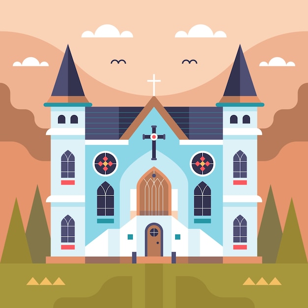 Flat Design Church Building Illustration – Free Download