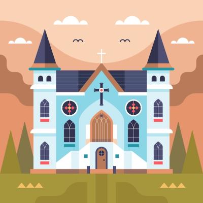 Flat Design Church Building Illustration – Free Download