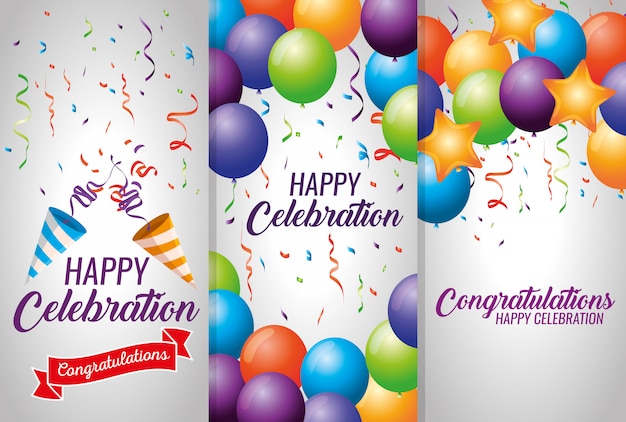 Cards Featuring Balloons and Confetti Decoration – Free Download