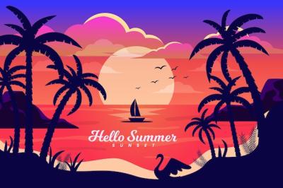 Boat in the Sunset with Palms Background – Free Download