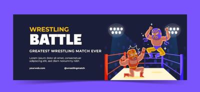 Hand Drawn Wrestling Fight Facebook Cover Template – Free Download