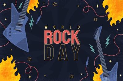 Flat World Rock Day Background Featuring Guitars and Flames – Free Stock Photo Download