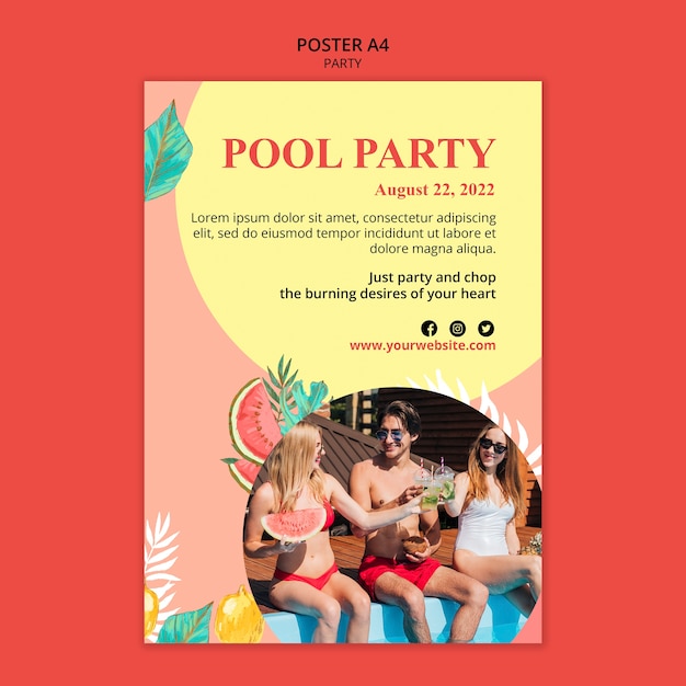 Pool Party Poster Template Design – Free Download