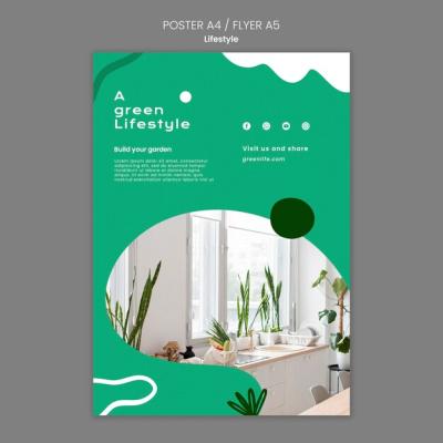 Green Lifestyle Poster Template Featuring Plant – Free to Download