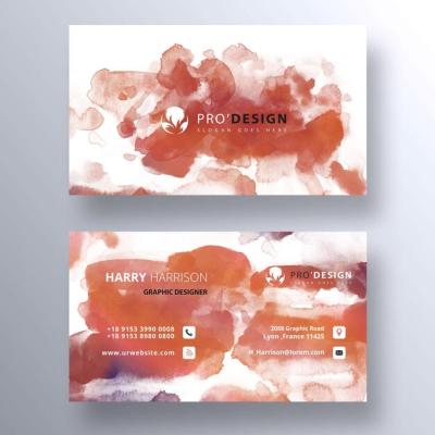 Orange Ink Watercolor PSD Business Card Template – Free Download