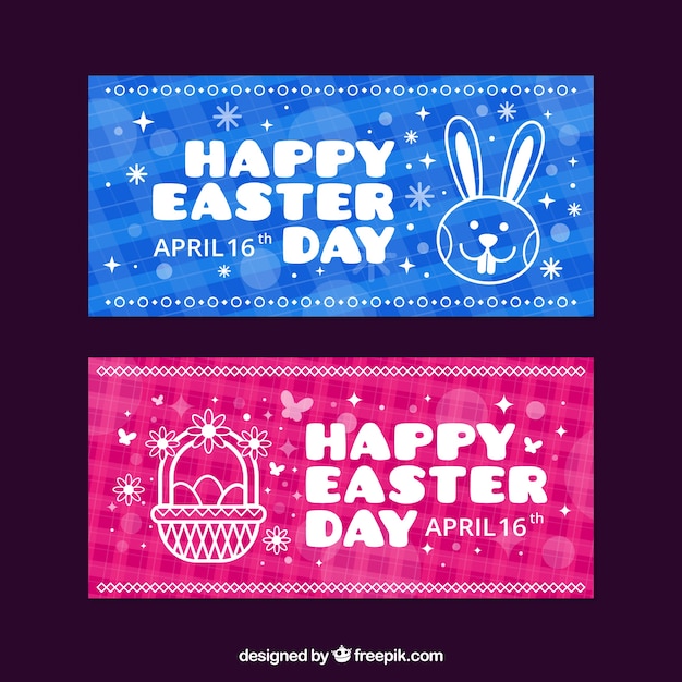 Checkered Easter Banners with Bokeh Effect – Free Download