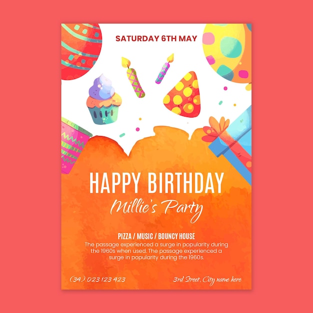 Children Birthday Poster Template – Free Download, Free Stock Photo