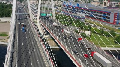 Aerial View of Cablestayed Bridge with Cars in St Petersburg – Free Download