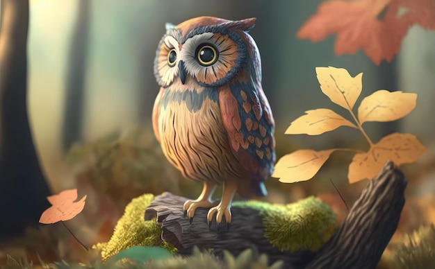 Owl on a Branch in a Forest – Watercolor Illustrations for Kids Cartoon Style – Free Download