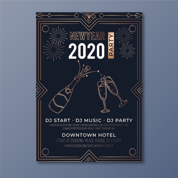 New Year Party Poster Template in Outline Style – Free Download