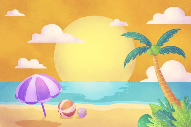 Hand Painted Watercolor Summer Background for Video Calls – Free Download