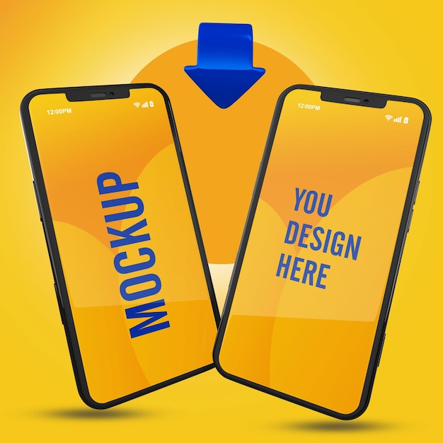 Cell Phone Mockup Featuring Two Yellow Screens – Free to Download