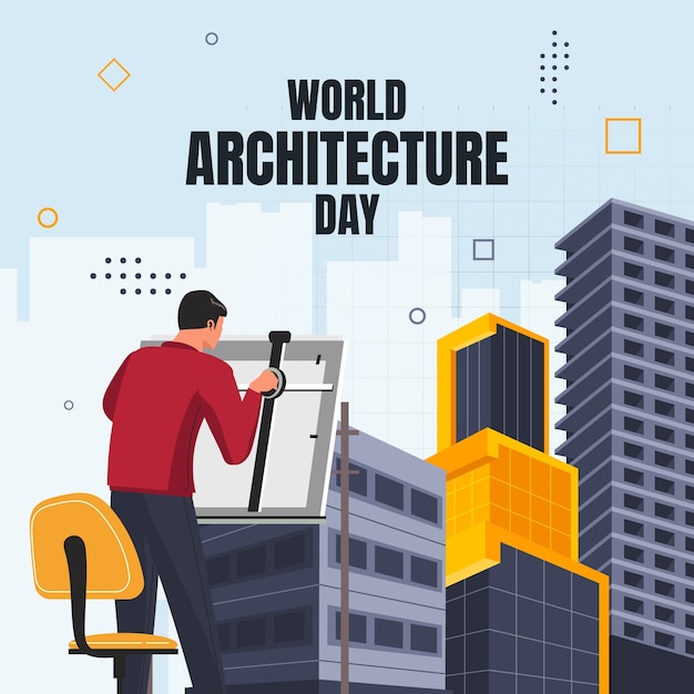 Flat Illustration Celebrating World Architecture Day – Free Download