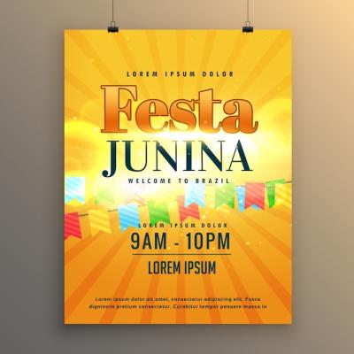 Festa Junina Poster with Yellow Starburst – Free Download