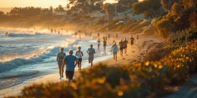 People Enjoying a Sunset Run on the Beach – Free Stock Photo for Download