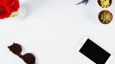 Overhead View of Vase, Sunglasses, Cell Phone, and Cactus on White Background – Free Stock Photo, Download for Free