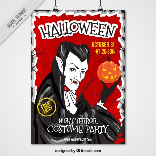 Vampire Holding a Pumpkin Hand-Drawn Poster – Free Download