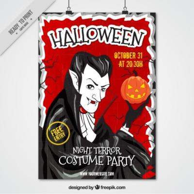 Vampire Holding a Pumpkin Hand-Drawn Poster – Free Download