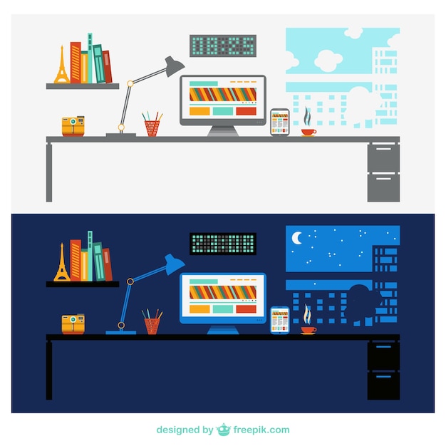 Day Night Office Flat Template – Free Download