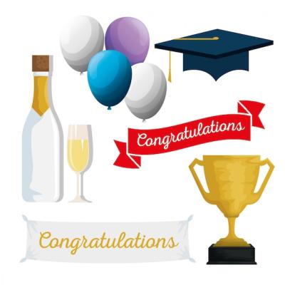 Graduation Celebration Vector Template with Cap, Balloons, and Champagne – Free Download