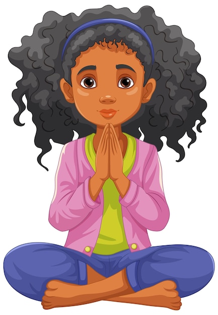 Curly-Haired Woman Meditating with Open Eyes – Free Download