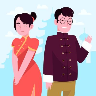 Hand Drawn Asian Couple Illustration – Free Download