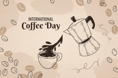 Hand Drawn Background for World Coffee Day Celebration – Free Download