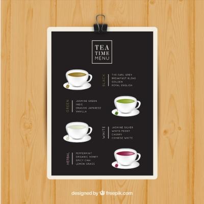 Tea Menu Template Featuring a Variety of Drinks – Free Download