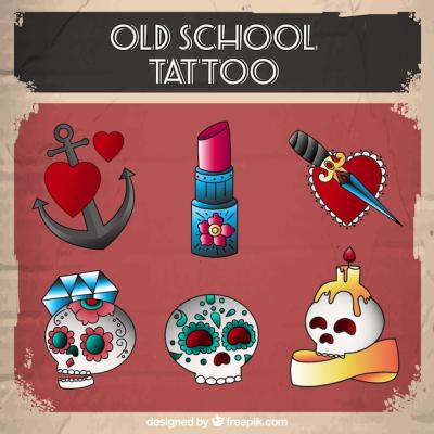 Old School Tattoo Collection in Flat Design – Free to Download