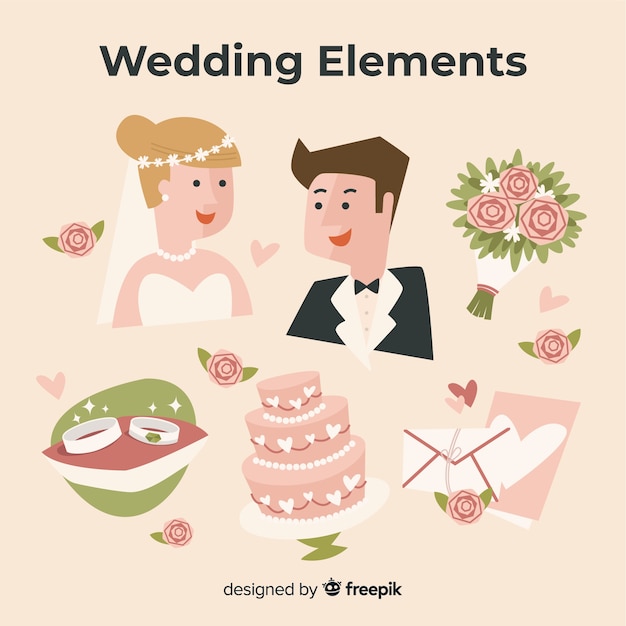 Flat Wedding Element Collection – Free Download