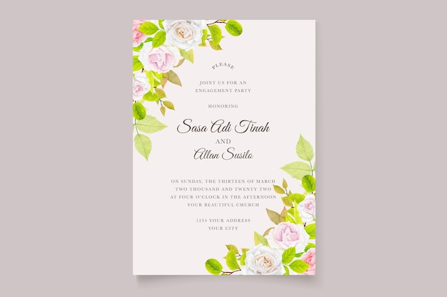 Roses Invitation Card Design with Floral Border – Free Download