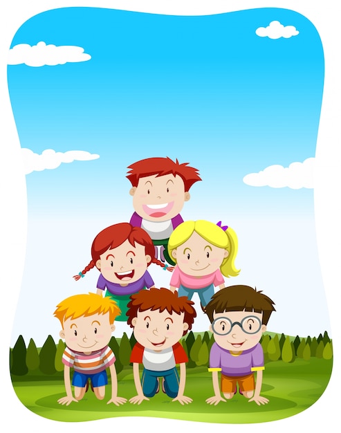 Children Playing Human Pyramid in the Park Illustration – Free Download