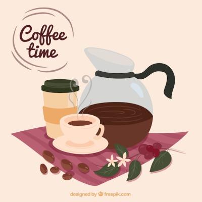 Cute Coffee Pot and Cup Background – Free Download