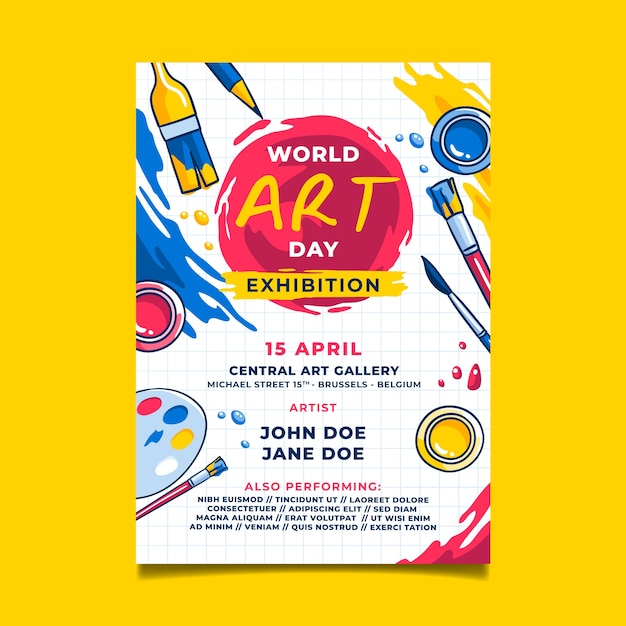 Hand Drawn World Art Day Vertical Poster Template – Free Download