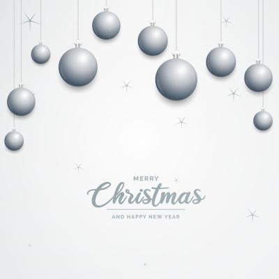 Elegant Shiny White Christmas Background with Silver Baubles and Space for Text – Free Download