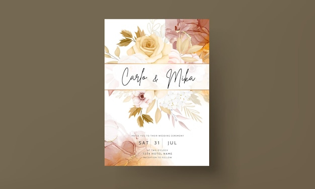 Elegant Brown Floral Wedding Invitation Template Set – Download Free Stock Photos