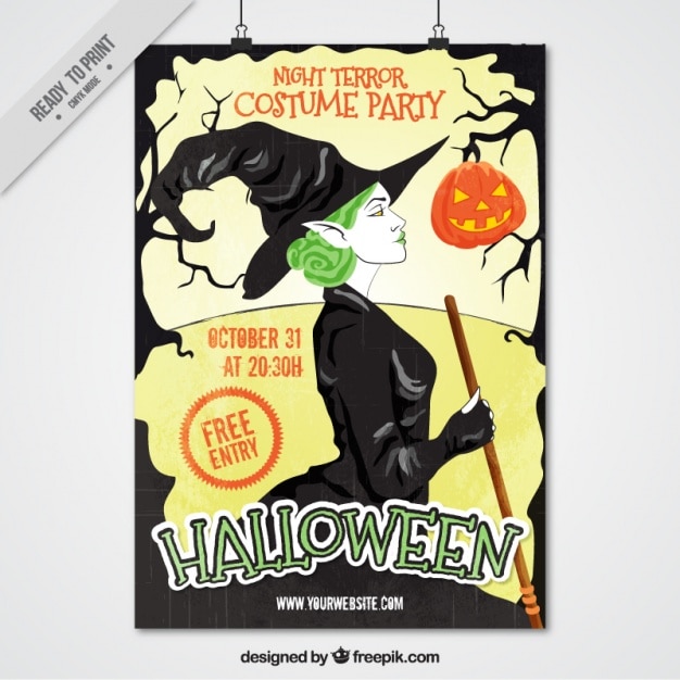 Green-Haired Witch Halloween Flyer Design – Free Download