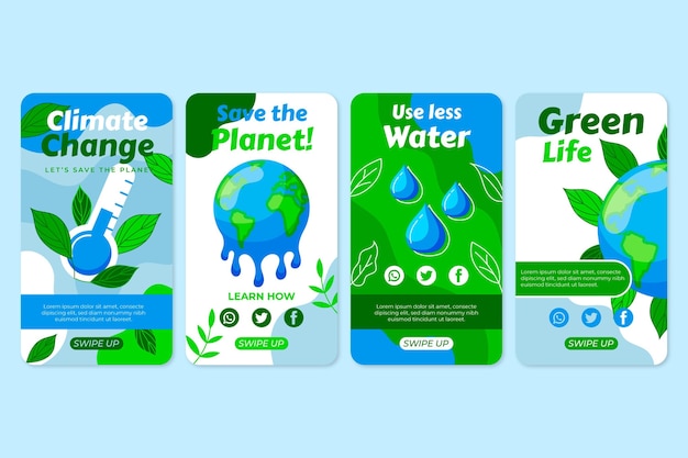 Hand Drawn Flat Climate Change Instagram Stories Collection – Free to Download